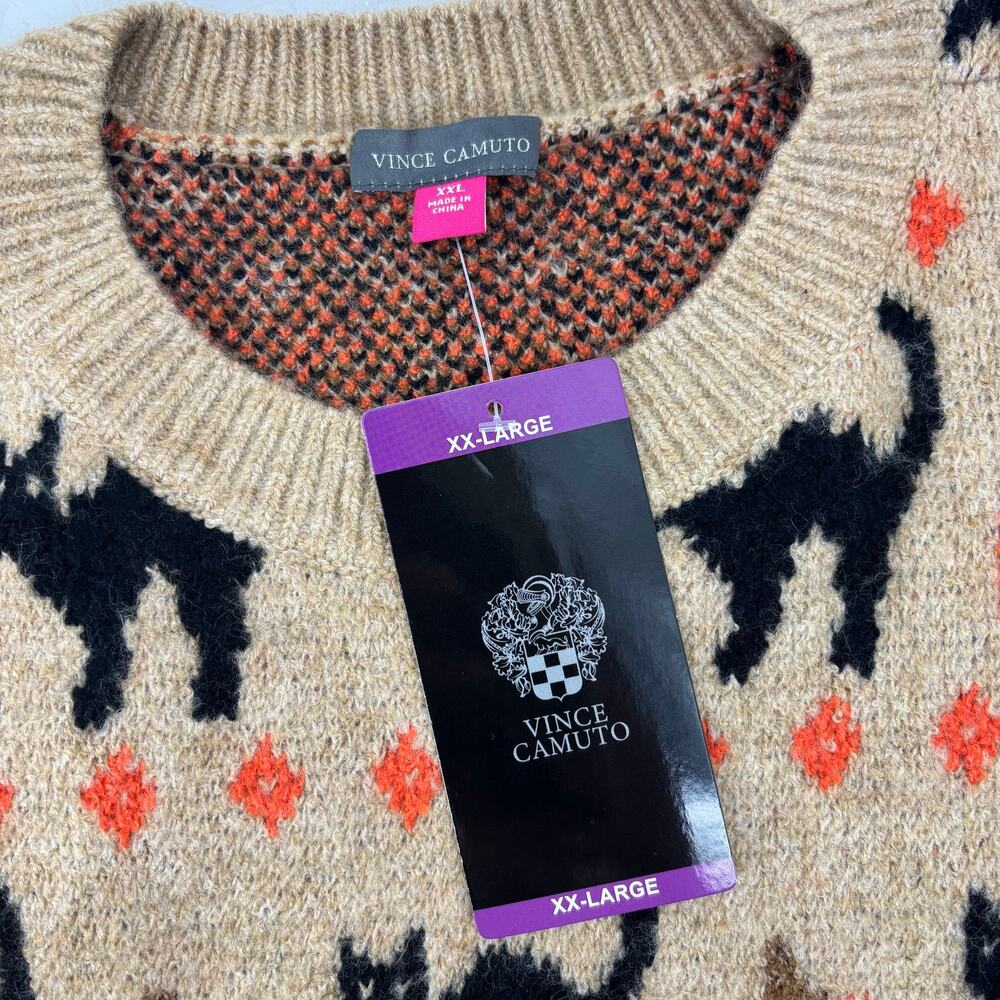 Vince Camuto Sz XXL Womens Sweater Black Cat Pumpkin Halloween Crewneck Fall - Picture 14 of 16